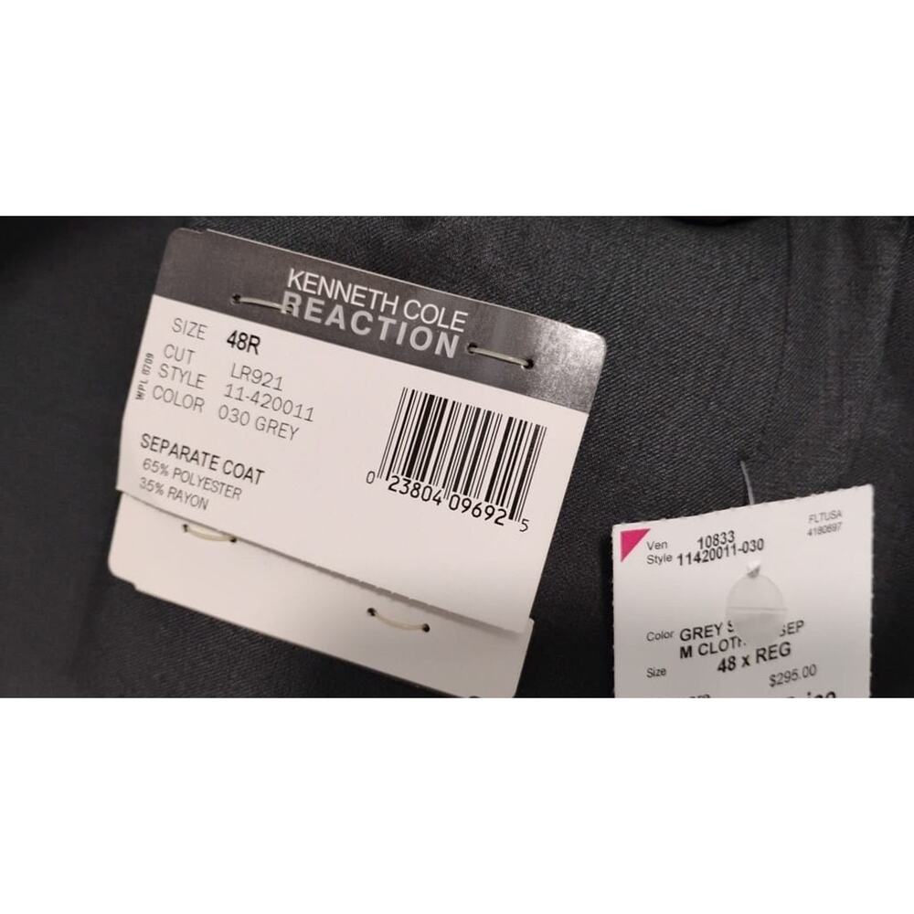 NWT Kenneth Cole Reaction Men's Gray Suit Separate jacket sz 48R pant 40w x30L - Picture 10 of 14